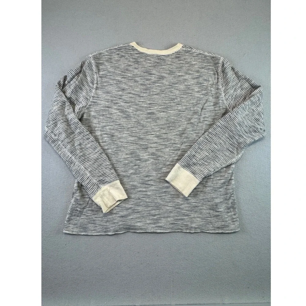 J. Crew Knit Goods Mens Henley Shirt Long Sleeve Striped Navy Cream 100% Cotton